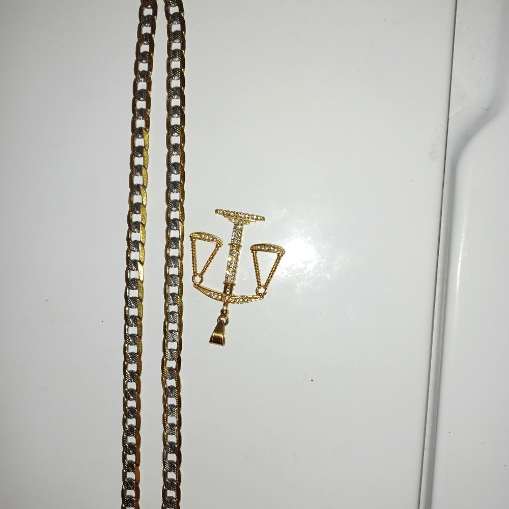Cuban gold/silver (Not Real) Necklace and Scale Charm